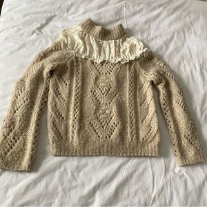 Anthropologie Suzanne Pointelle Lace Sweater Size XS